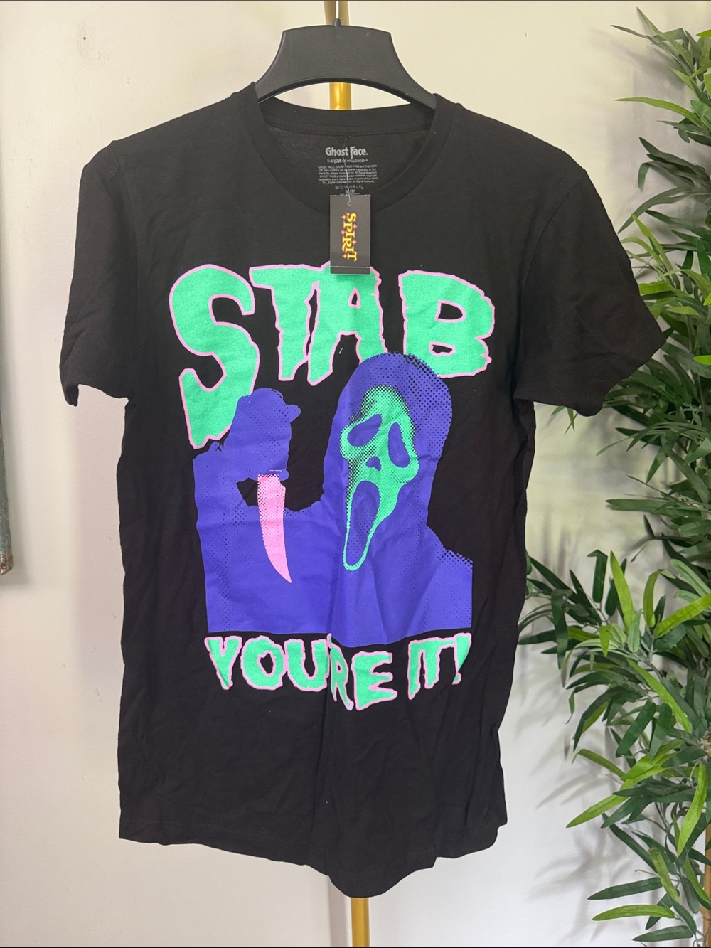 Spirit Halloween Black Graphic Tee Stab You’re It Green Purple Horror Print NWT